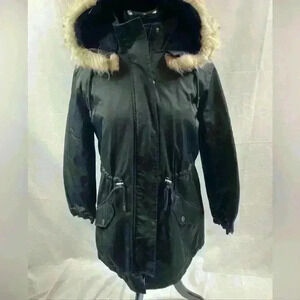Banana Republic Womens Water Resistant Hooded Parka Size Medium Black